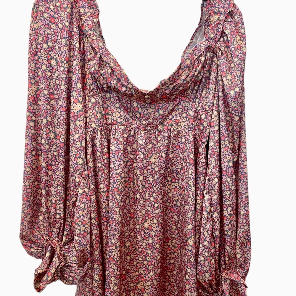 Pink Ripple Dress Tunic Womens Size Large Floral